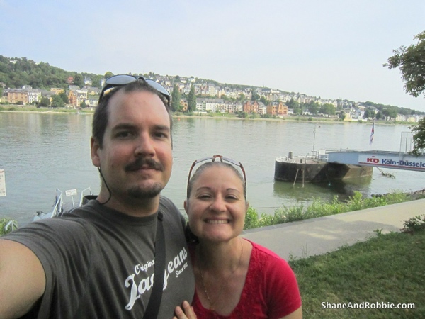 Enjoying the riverfront promenade in Koblenz.